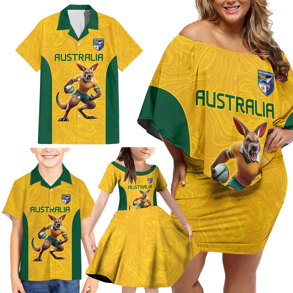 Australia Rugby Custom Family Matching Off Shoulder Short Dress and Hawaiian Shirt Glory Be To Wallabies Simple Pattern - Aussie Hoodie