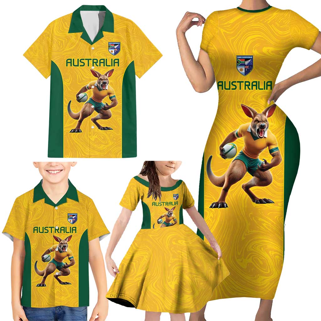 Australia Rugby Custom Family Matching Short Sleeve Bodycon Dress and Hawaiian Shirt Glory Be To Wallabies Simple Pattern - Aussie Hoodie