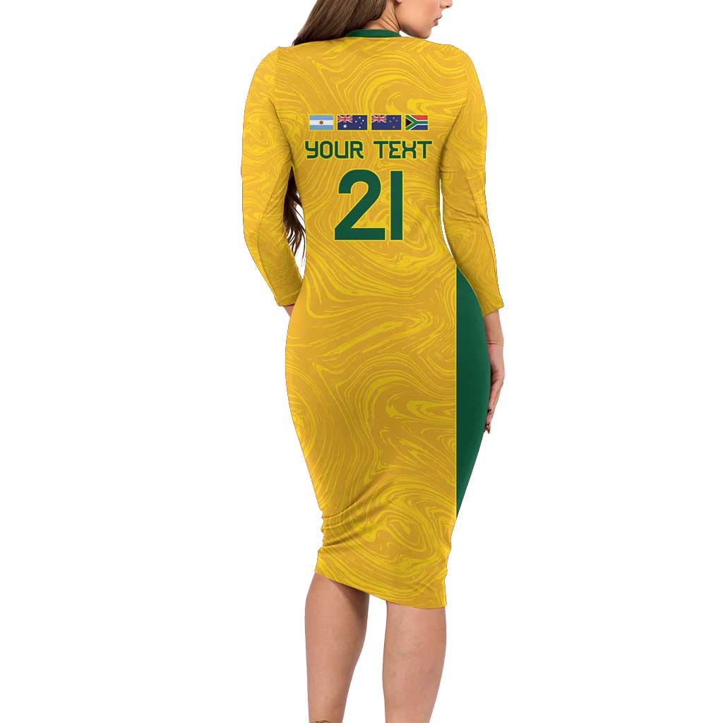 Australia Rugby Custom Long Sleeve Bodycon Dress Glory Be To Wallabies Simple Pattern - Aussie Hoodie