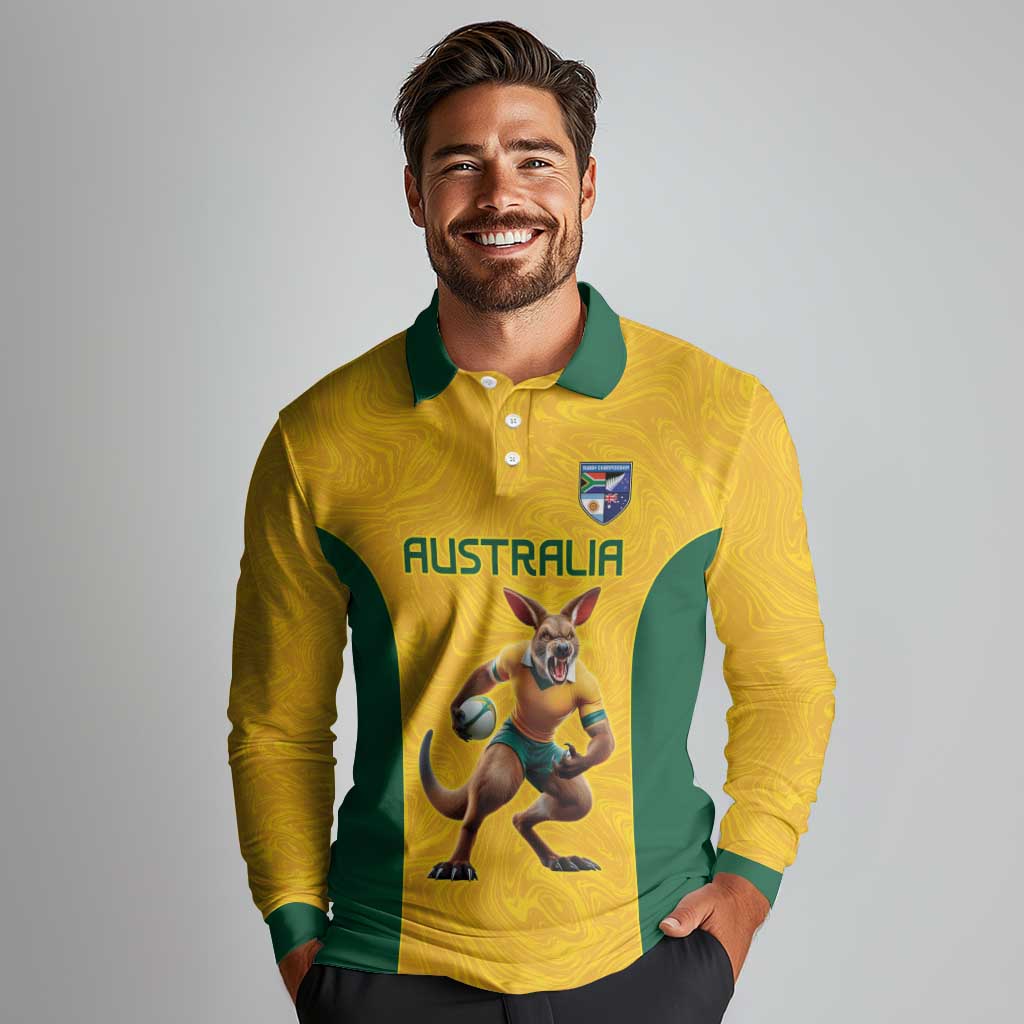 Australia Rugby Custom Long Sleeve Polo Shirt Glory Be To Wallabies Simple Pattern - Aussie Hoodie