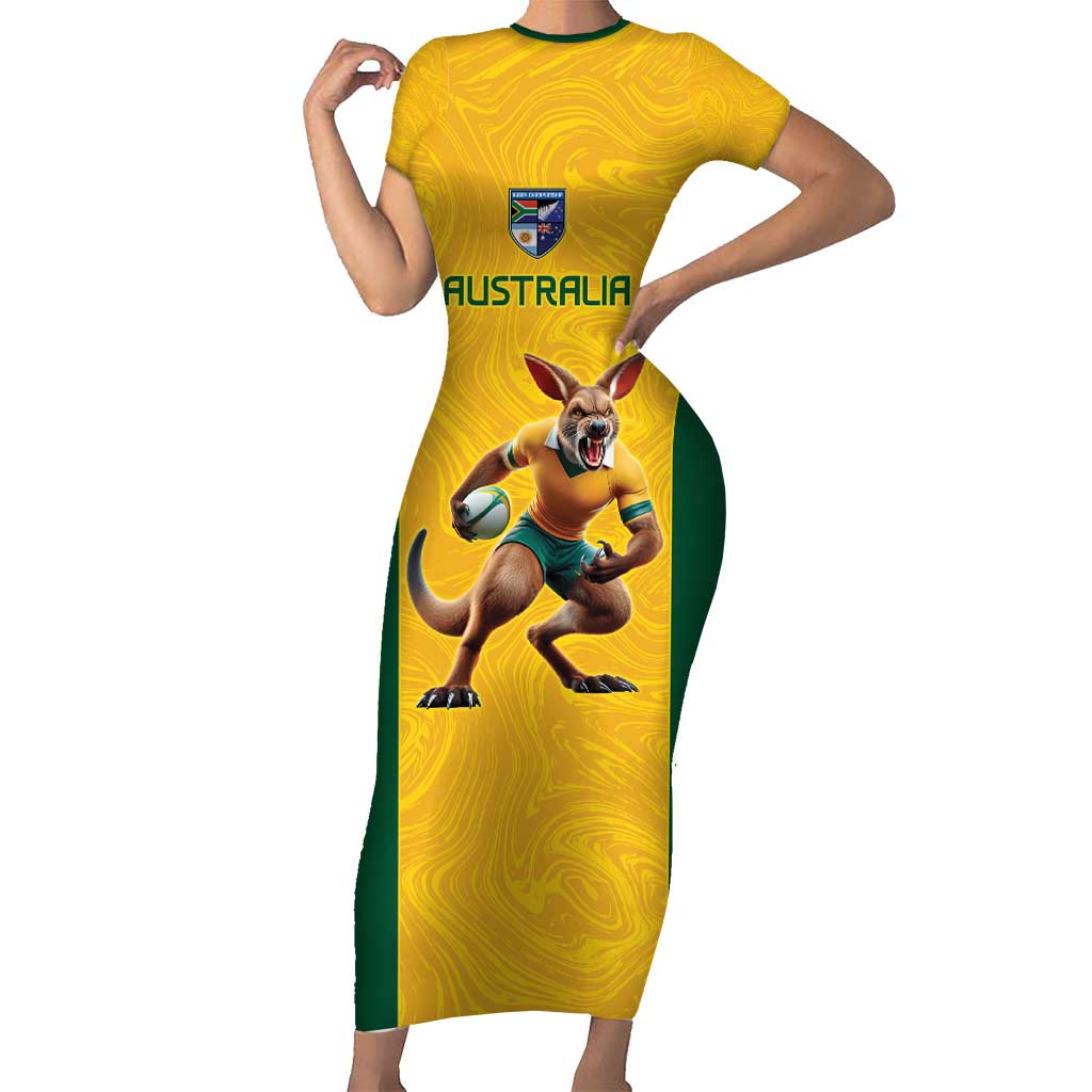 Australia Rugby Custom Short Sleeve Bodycon Dress Glory Be To Wallabies Simple Pattern - Aussie Hoodie