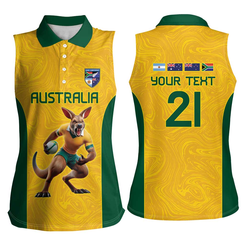 Australia Rugby Custom Women Sleeveless Polo Shirt Glory Be To Wallabies Simple Pattern - Aussie Hoodie