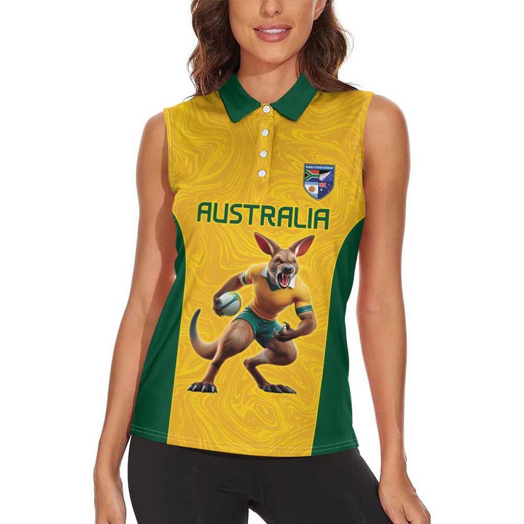 Australia Rugby Custom Women Sleeveless Polo Shirt Glory Be To Wallabies Simple Pattern - Aussie Hoodie