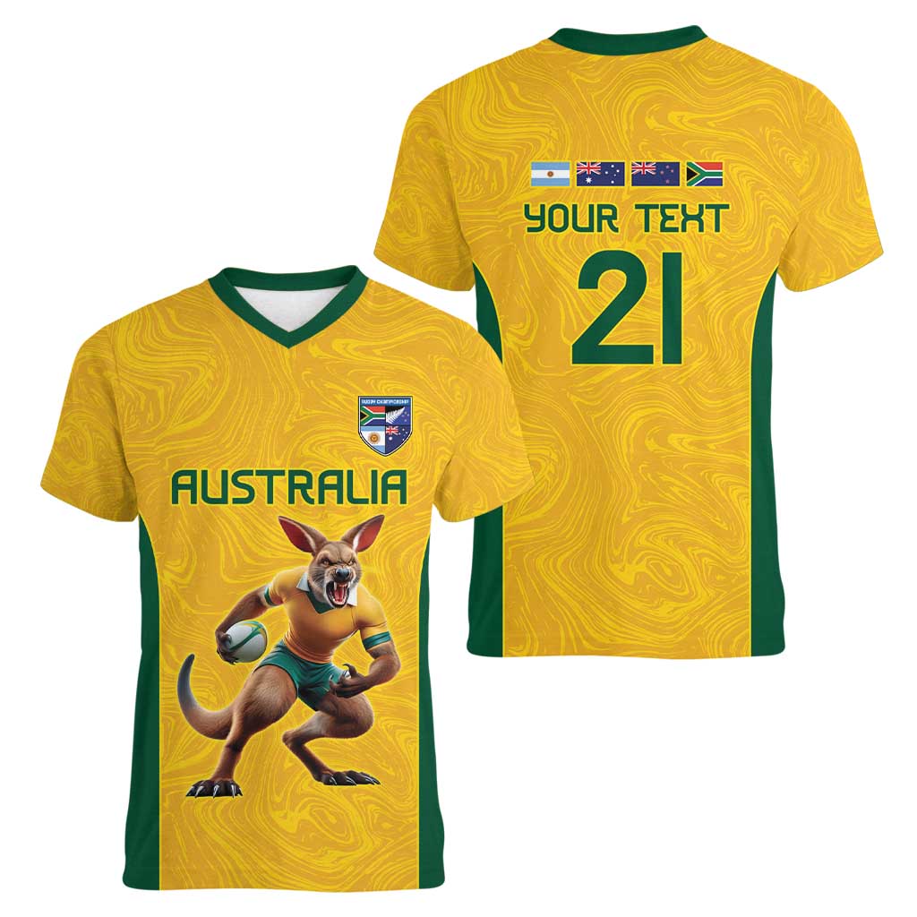 Australia Rugby Custom Women V-Neck T-Shirt Glory Be To Wallabies Simple Pattern - Aussie Hoodie