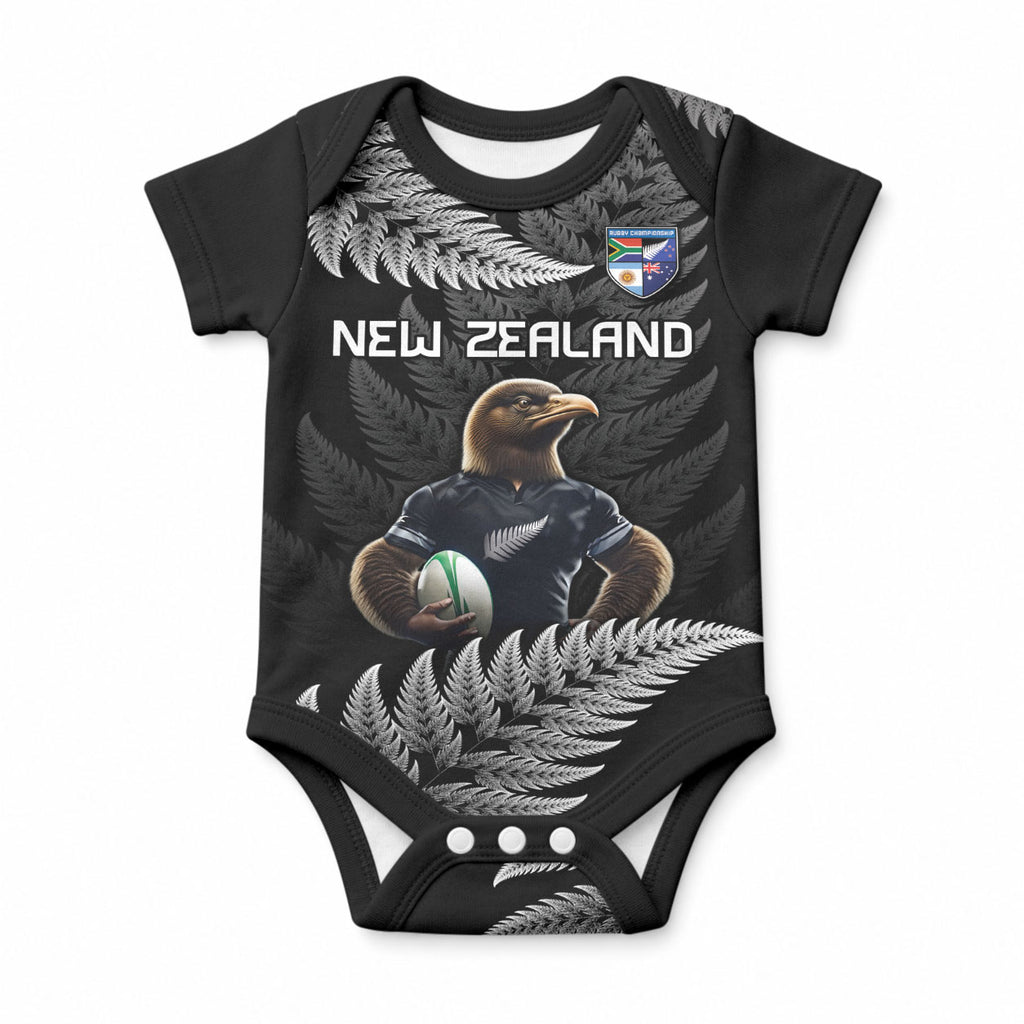 New Zealand Maori Rugby Custom Baby Onesie Glory Be To Black Silver-fern