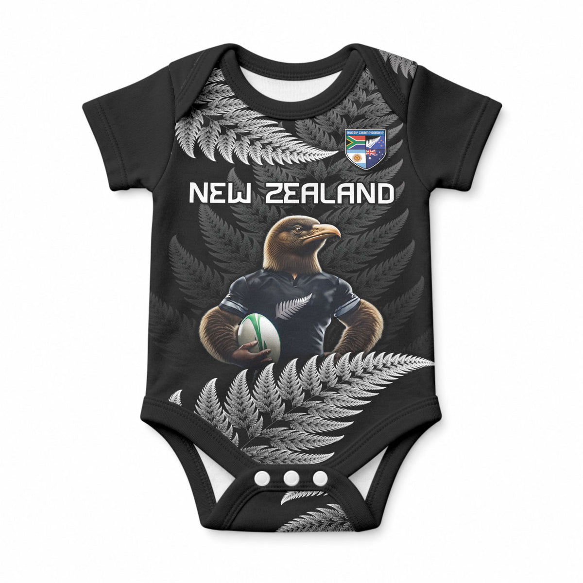 New Zealand Maori Rugby Custom Baby Onesie Glory Be To Black Silver-fern