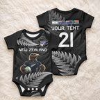 New Zealand Maori Rugby Custom Baby Onesie Glory Be To Black Silver-fern