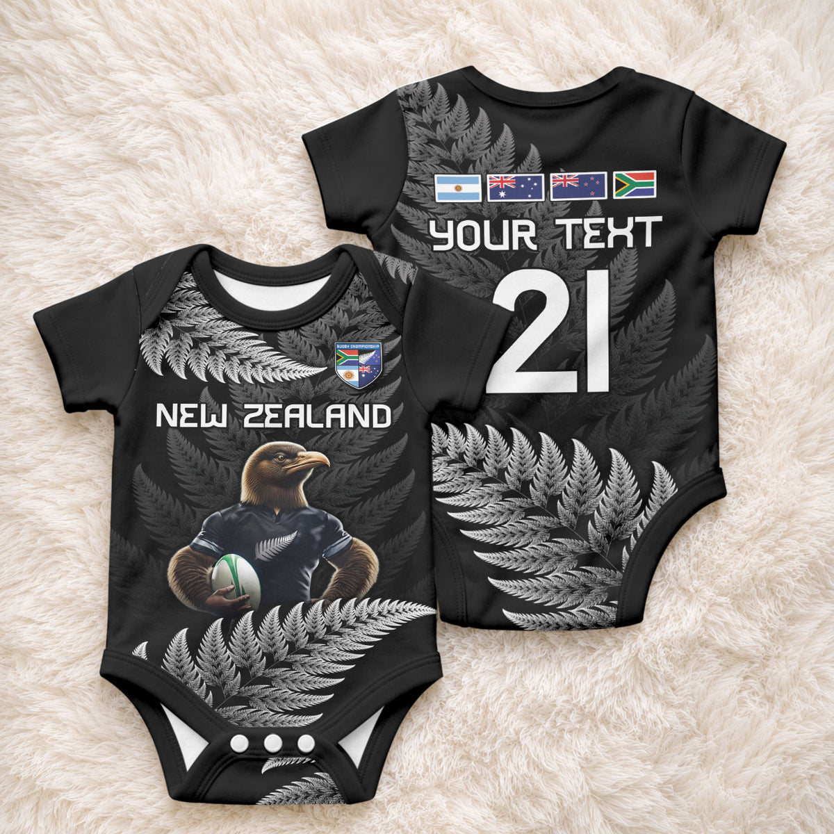 New Zealand Maori Rugby Custom Baby Onesie Glory Be To Black Silver-fern