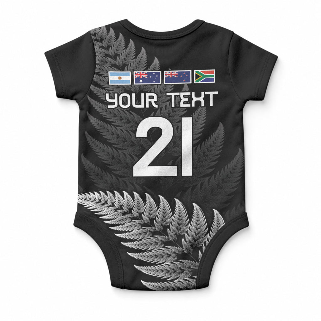 New Zealand Maori Rugby Custom Baby Onesie Glory Be To Black Silver-fern