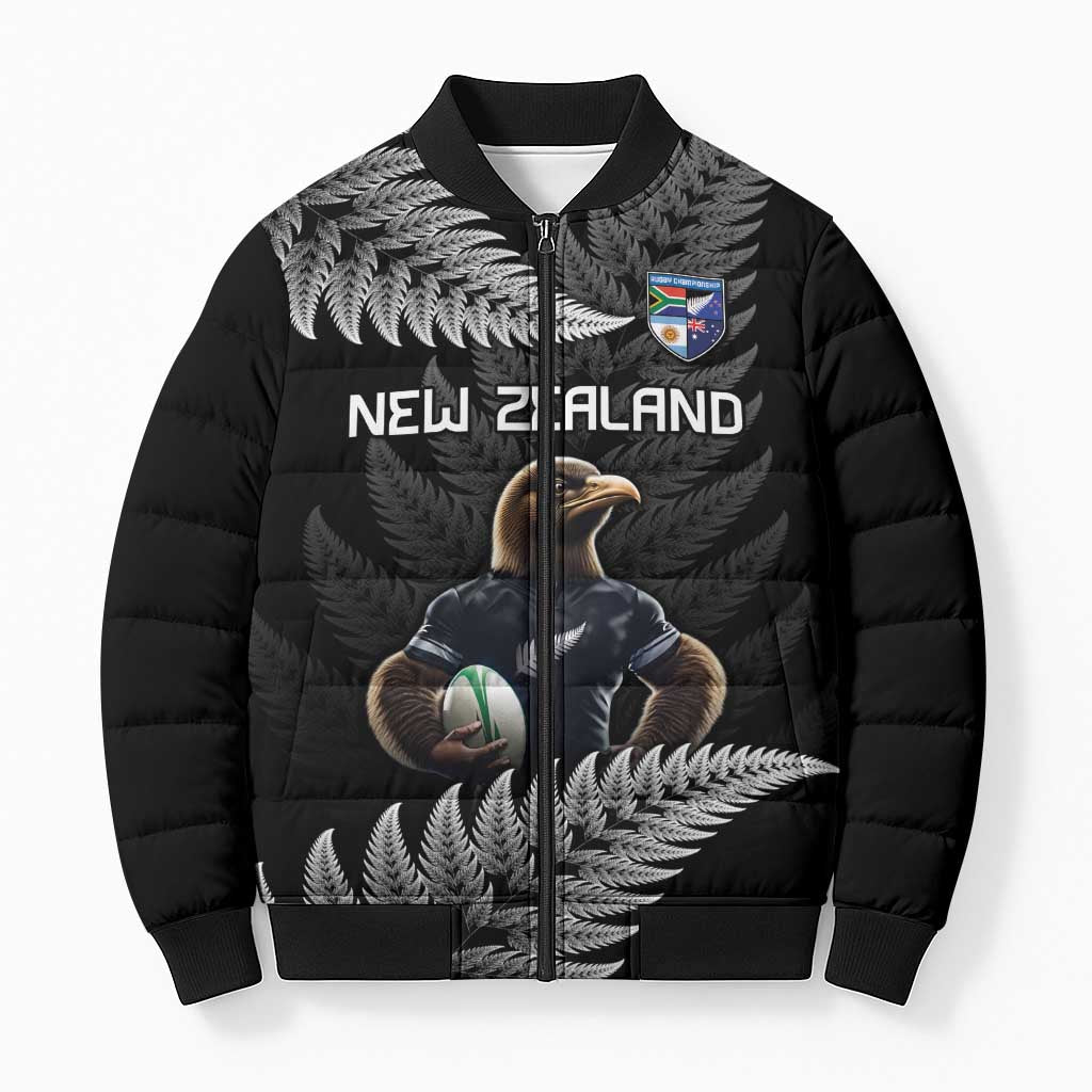 New Zealand Rugby Custom Bomber Puffer Jacket Glory Be To Black Silver-fern - Aussie Hoodie