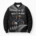 New Zealand Rugby Custom Bomber Puffer Jacket Glory Be To Black Silver-fern - Aussie Hoodie