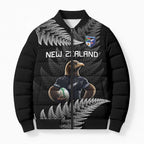 New Zealand Rugby Custom Bomber Puffer Jacket Glory Be To Black Silver-fern - Aussie Hoodie