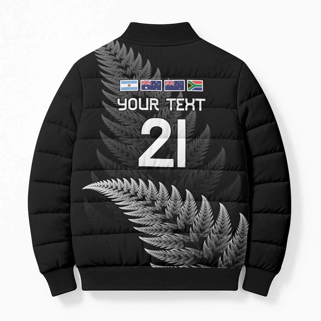 New Zealand Rugby Custom Bomber Puffer Jacket Glory Be To Black Silver-fern - Aussie Hoodie