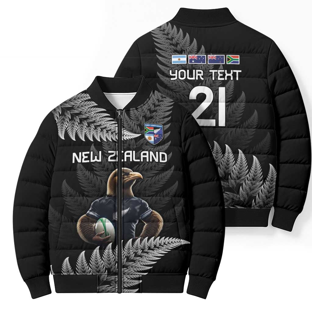 New Zealand Rugby Custom Bomber Puffer Jacket Glory Be To Black Silver-fern - Aussie Hoodie