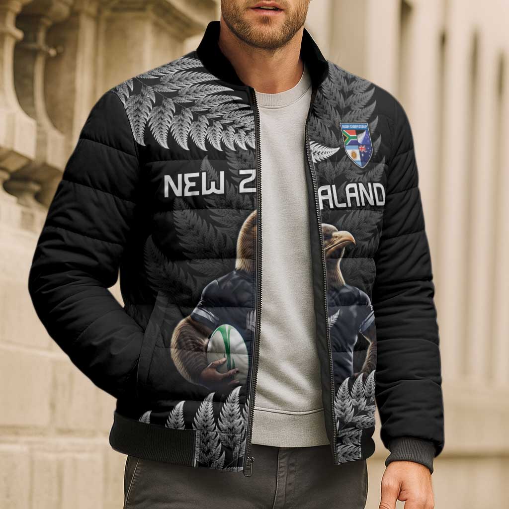 New Zealand Rugby Custom Bomber Puffer Jacket Glory Be To Black Silver-fern - Aussie Hoodie