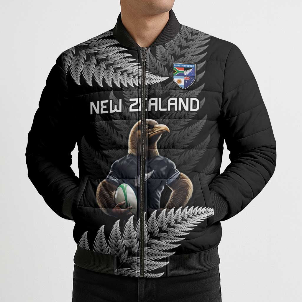 New Zealand Rugby Custom Bomber Puffer Jacket Glory Be To Black Silver-fern - Aussie Hoodie