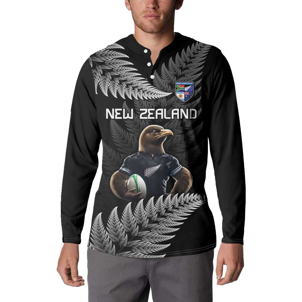 New Zealand Rugby Custom Button Sweatshirt Glory Be To Black Silver-fern - Aussie Hoodie