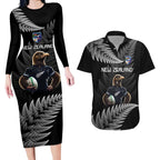 New Zealand Rugby Custom Couples Matching Long Sleeve Bodycon Dress and Hawaiian Shirt Glory Be To Black Silver-fern - Aussie Hoodie