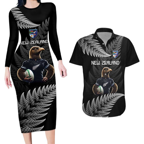 New Zealand Rugby Custom Couples Matching Long Sleeve Bodycon Dress and Hawaiian Shirt Glory Be To Black Silver-fern - Aussie Hoodie