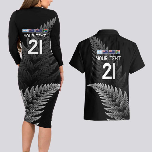 New Zealand Rugby Custom Couples Matching Long Sleeve Bodycon Dress and Hawaiian Shirt Glory Be To Black Silver-fern - Aussie Hoodie
