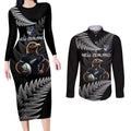 New Zealand Rugby Custom Couples Matching Long Sleeve Bodycon Dress and Long Sleeve Button Shirt Glory Be To Black Silver-fern - Aussie Hoodie
