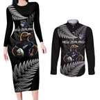 New Zealand Rugby Custom Couples Matching Long Sleeve Bodycon Dress and Long Sleeve Button Shirt Glory Be To Black Silver-fern - Aussie Hoodie