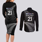 New Zealand Rugby Custom Couples Matching Long Sleeve Bodycon Dress and Long Sleeve Button Shirt Glory Be To Black Silver-fern - Aussie Hoodie