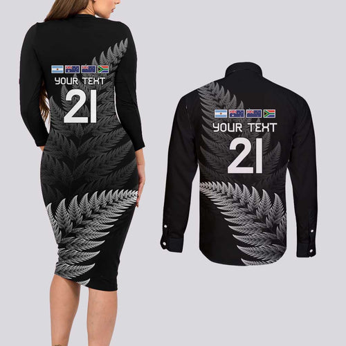 New Zealand Rugby Custom Couples Matching Long Sleeve Bodycon Dress and Long Sleeve Button Shirt Glory Be To Black Silver-fern - Aussie Hoodie