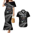 New Zealand Rugby Custom Couples Matching Mermaid Dress and Hawaiian Shirt Glory Be To Black Silver-fern - Aussie Hoodie