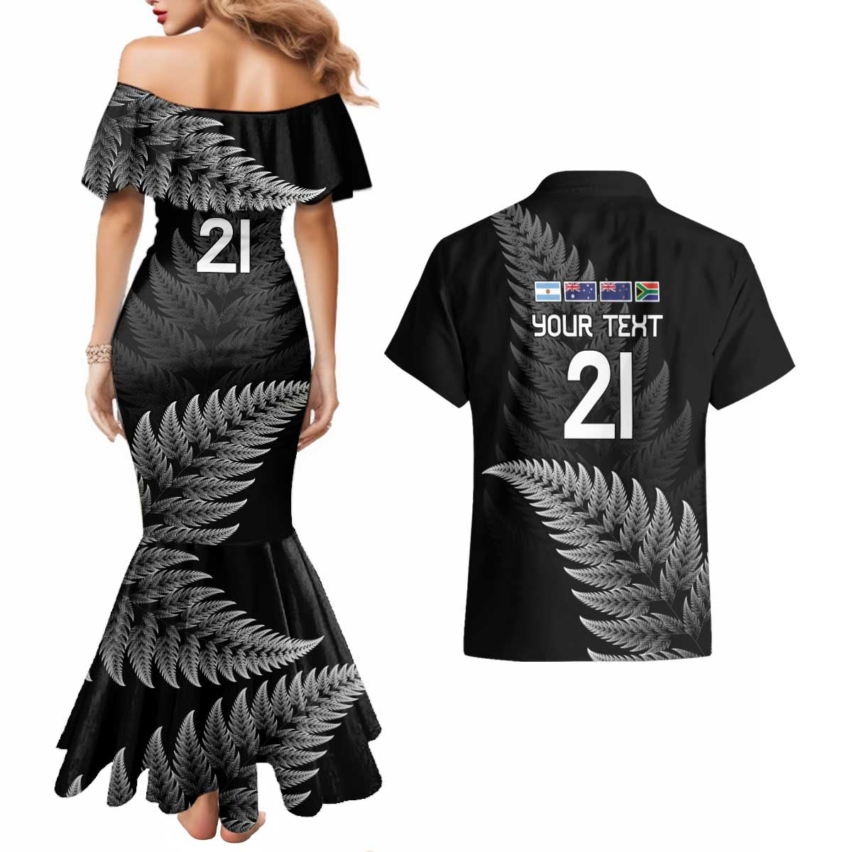 New Zealand Rugby Custom Couples Matching Mermaid Dress and Hawaiian Shirt Glory Be To Black Silver-fern - Aussie Hoodie