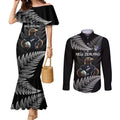 New Zealand Rugby Custom Couples Matching Mermaid Dress and Long Sleeve Button Shirt Glory Be To Black Silver-fern - Aussie Hoodie