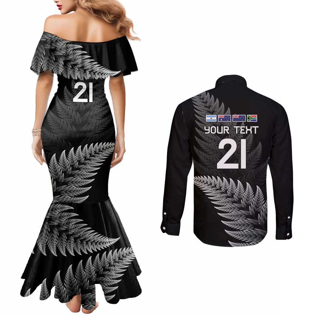 New Zealand Rugby Custom Couples Matching Mermaid Dress and Long Sleeve Button Shirt Glory Be To Black Silver-fern - Aussie Hoodie