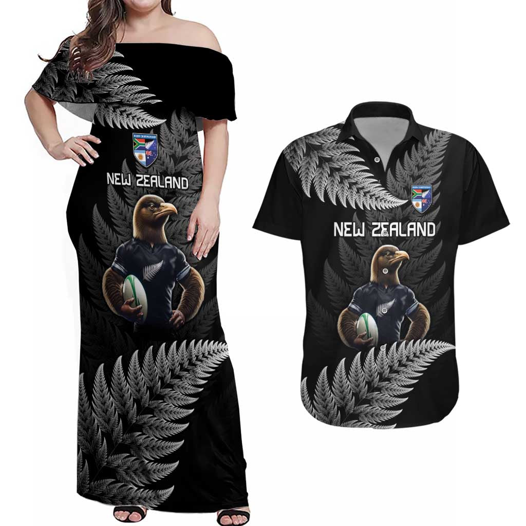 New Zealand Rugby Custom Couples Matching Off Shoulder Maxi Dress and Hawaiian Shirt Glory Be To Black Silver-fern - Aussie Hoodie