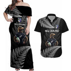 New Zealand Rugby Custom Couples Matching Off Shoulder Maxi Dress and Hawaiian Shirt Glory Be To Black Silver-fern - Aussie Hoodie