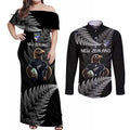 New Zealand Rugby Custom Couples Matching Off Shoulder Maxi Dress and Long Sleeve Button Shirt Glory Be To Black Silver-fern - Aussie Hoodie