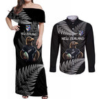 New Zealand Rugby Custom Couples Matching Off Shoulder Maxi Dress and Long Sleeve Button Shirt Glory Be To Black Silver-fern - Aussie Hoodie