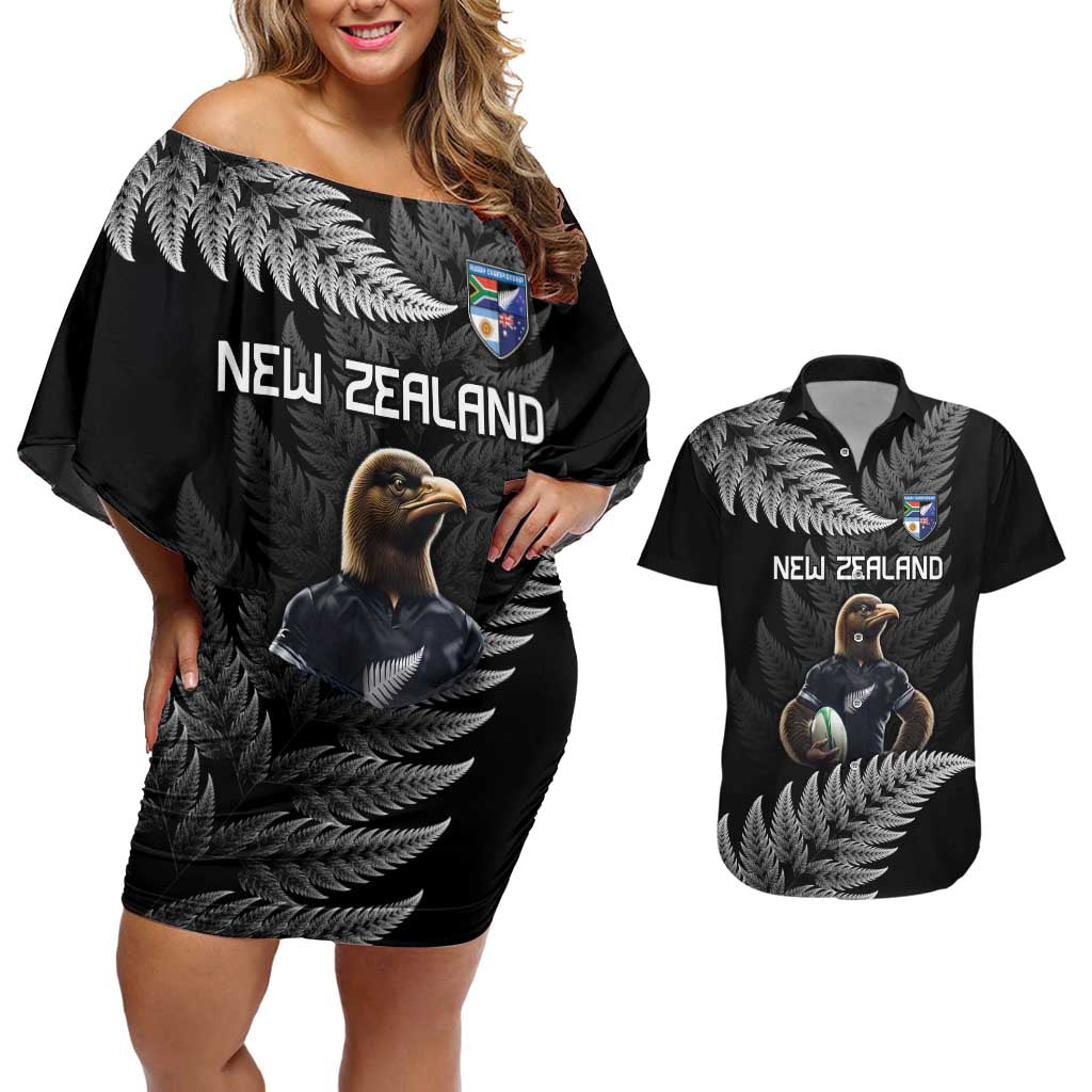 New Zealand Rugby Custom Couples Matching Off Shoulder Short Dress and Hawaiian Shirt Glory Be To Black Silver-fern - Aussie Hoodie