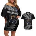 New Zealand Rugby Custom Couples Matching Off Shoulder Short Dress and Hawaiian Shirt Glory Be To Black Silver-fern - Aussie Hoodie