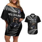 New Zealand Rugby Custom Couples Matching Off Shoulder Short Dress and Hawaiian Shirt Glory Be To Black Silver-fern - Aussie Hoodie
