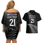 New Zealand Rugby Custom Couples Matching Off Shoulder Short Dress and Hawaiian Shirt Glory Be To Black Silver-fern - Aussie Hoodie