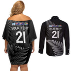 New Zealand Rugby Custom Couples Matching Off Shoulder Short Dress and Long Sleeve Button Shirt Glory Be To Black Silver-fern - Aussie Hoodie
