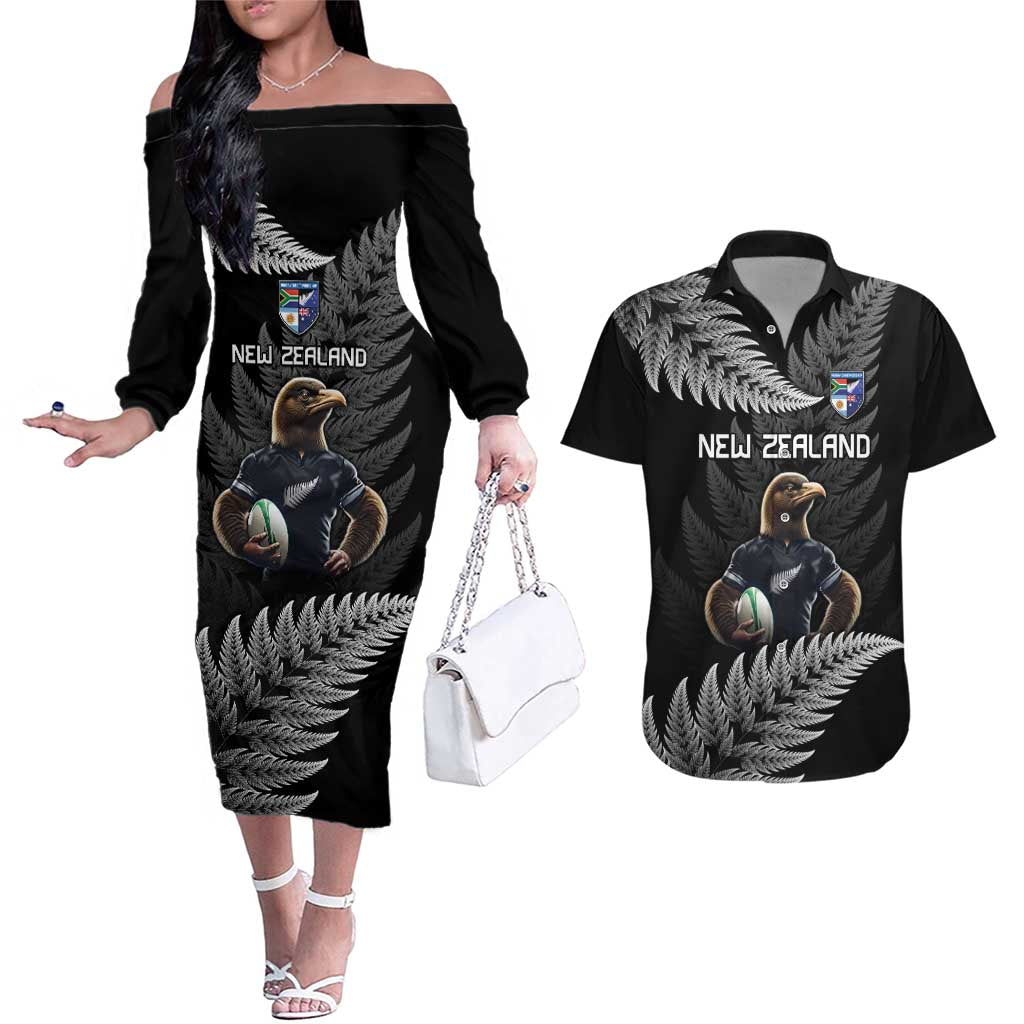 New Zealand Rugby Custom Couples Matching Off The Shoulder Long Sleeve Dress and Hawaiian Shirt Glory Be To Black Silver-fern - Aussie Hoodie
