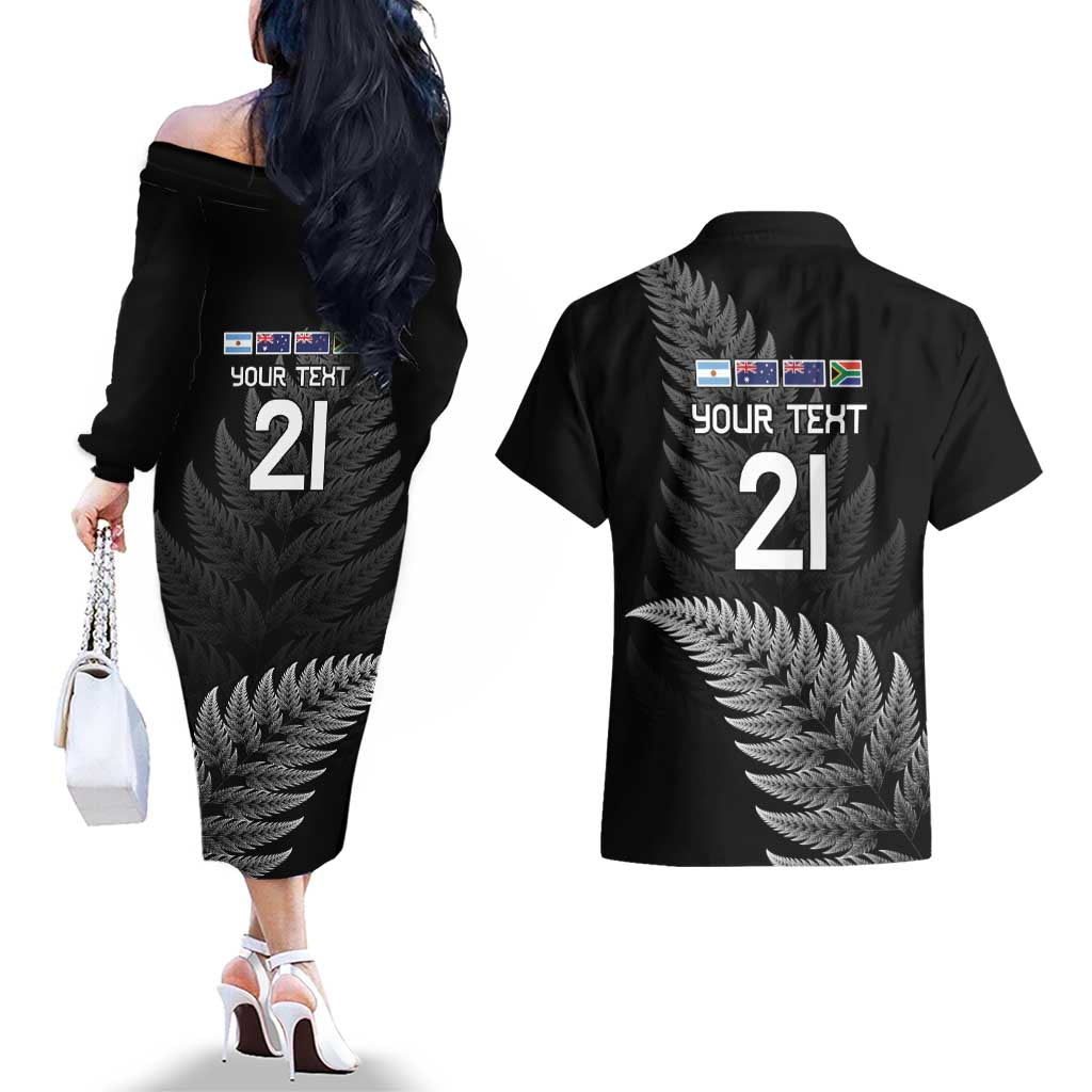 New Zealand Rugby Custom Couples Matching Off The Shoulder Long Sleeve Dress and Hawaiian Shirt Glory Be To Black Silver-fern - Aussie Hoodie