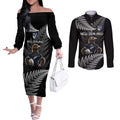 New Zealand Rugby Custom Couples Matching Off The Shoulder Long Sleeve Dress and Long Sleeve Button Shirt Glory Be To Black Silver-fern - Aussie Hoodie