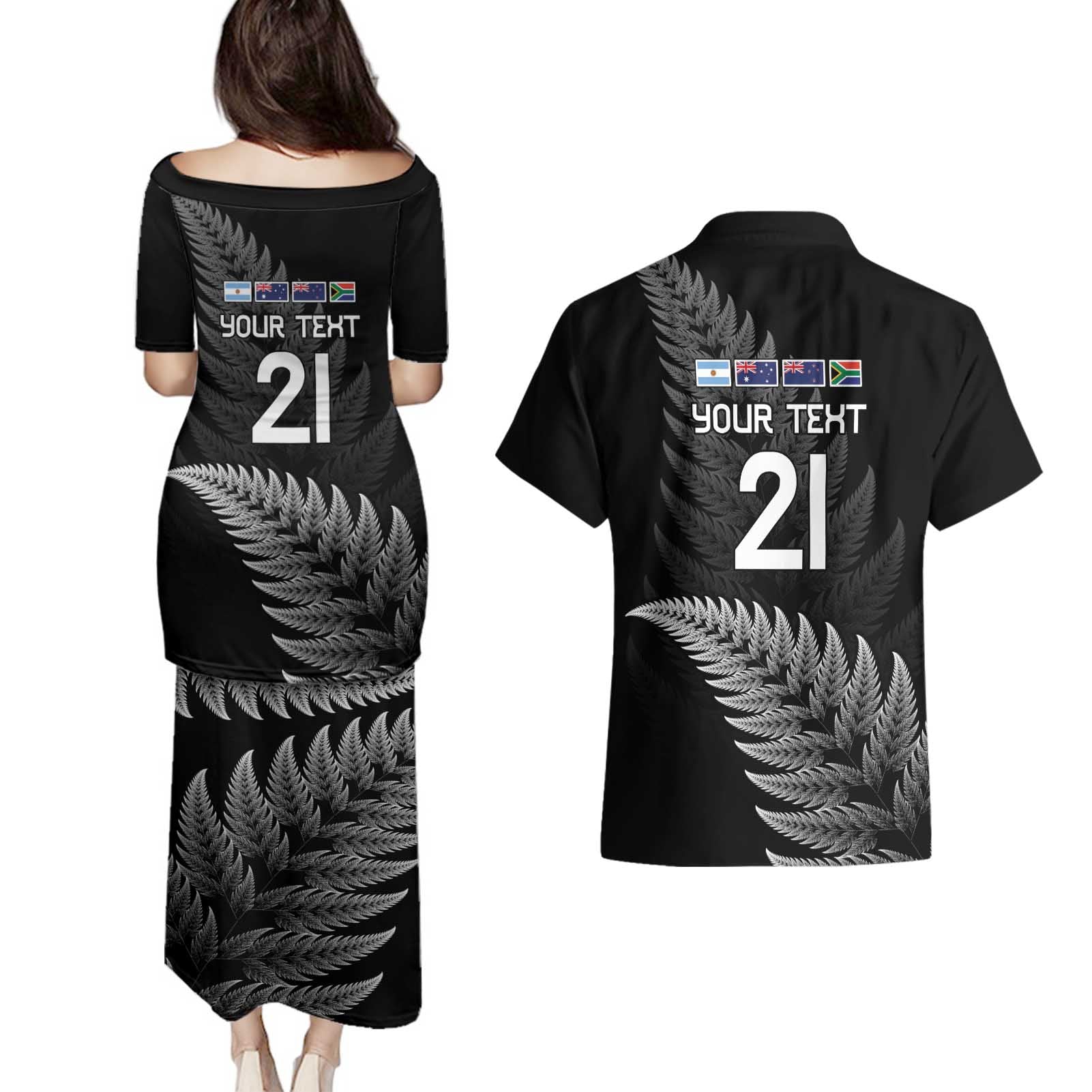 New Zealand Rugby Custom Couples Matching Puletasi and Hawaiian Shirt Glory Be To Black Silver-fern - Aussie Hoodie