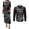 New Zealand Rugby Custom Couples Matching Puletasi and Long Sleeve Button Shirt Glory Be To Black Silver-fern - Aussie Hoodie