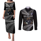 New Zealand Rugby Custom Couples Matching Puletasi and Long Sleeve Button Shirt Glory Be To Black Silver-fern - Aussie Hoodie
