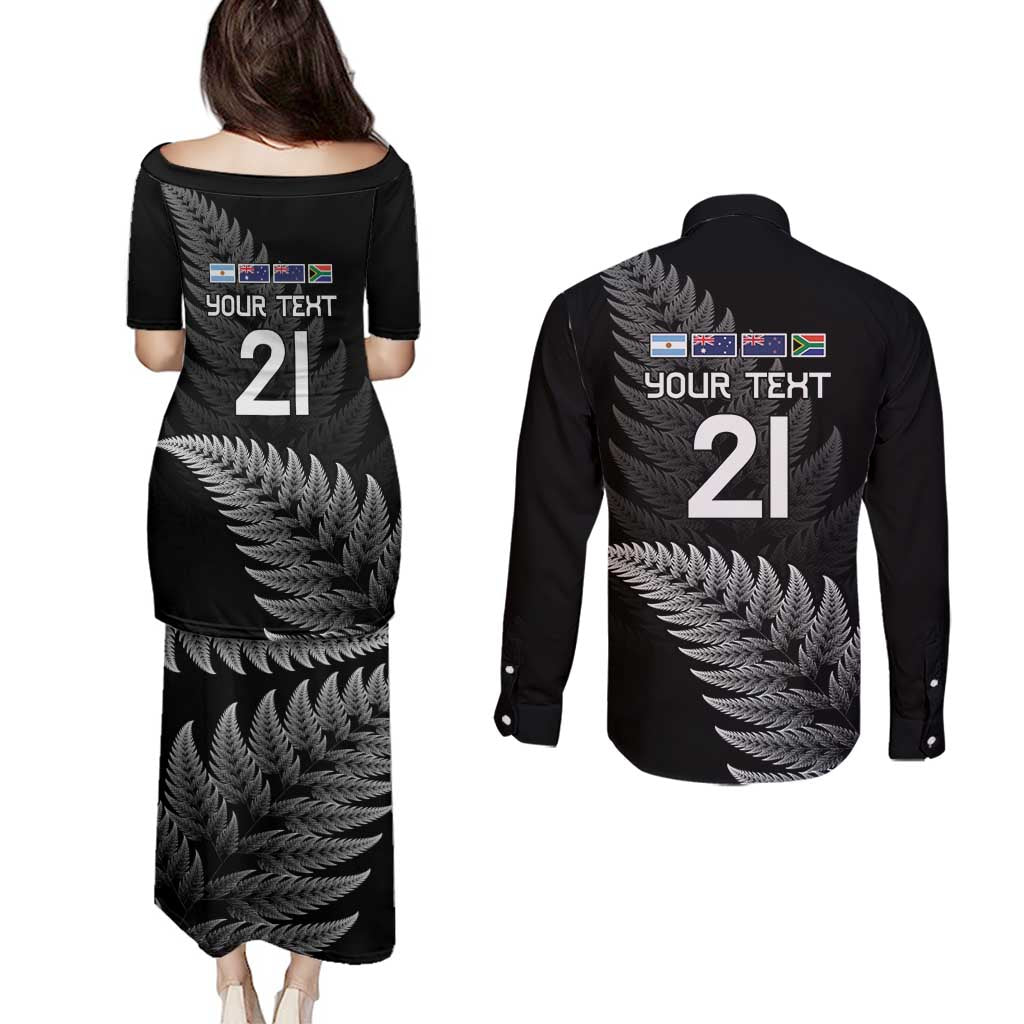 New Zealand Rugby Custom Couples Matching Puletasi and Long Sleeve Button Shirt Glory Be To Black Silver-fern - Aussie Hoodie