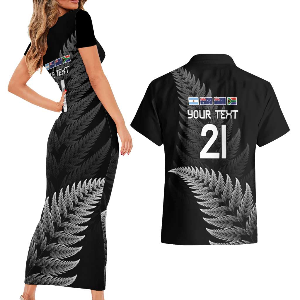 New Zealand Rugby Custom Couples Matching Short Sleeve Bodycon Dress and Hawaiian Shirt Glory Be To Black Silver-fern - Aussie Hoodie
