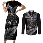 New Zealand Rugby Custom Couples Matching Short Sleeve Bodycon Dress and Long Sleeve Button Shirt Glory Be To Black Silver-fern - Aussie Hoodie